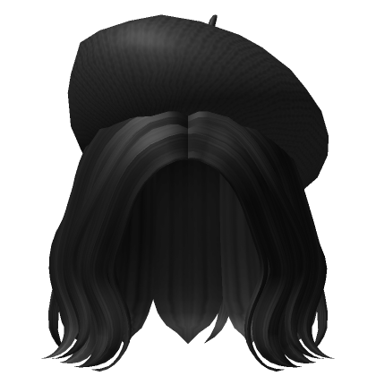 Roblox Item Short Wavy Bob Hair /w Beret (Black)