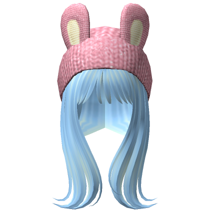 Roblox Item Long Over the Shoulder Hair /w Bunny Beanie(Blue)