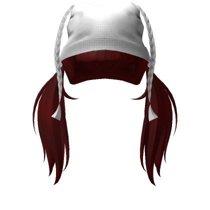 Roblox Item Y2K White Beanie with Red  Pigtails