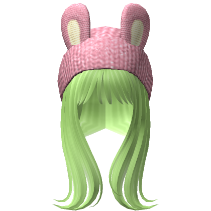 Roblox Item Long Over the Shoulder Hair /w Bunny Beanie(Green)