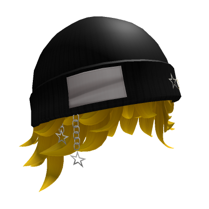 Y2K Black Beanie Stars Hat with K-Pop Yellow Hair's Code & Price ...